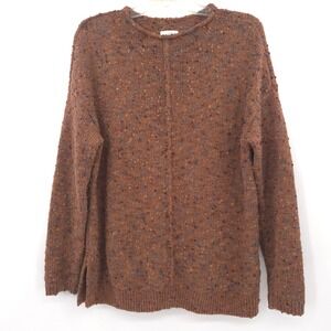 J. Jill Sweater Womens S Petite Brown Flecked Knit Crewneck Long Sleeve Pullover